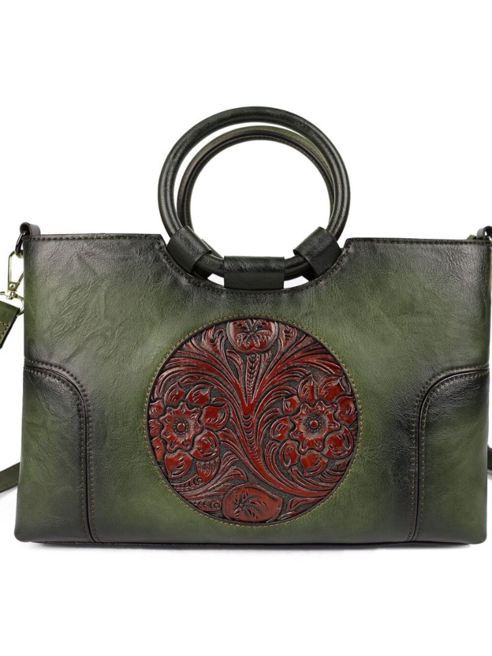 Vintage Leather Purse for Women Clutch Satchel Top-Handle Tote Bag Embossed
